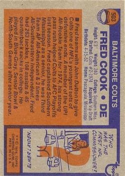 1976 Topps #503 Fred Cook RC back image