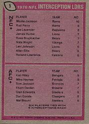 1977 Topps #5 Interception Leaders/Monte Jackson/Ken Riley back image