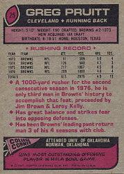 1977 Topps #25 Greg Pruitt back image
