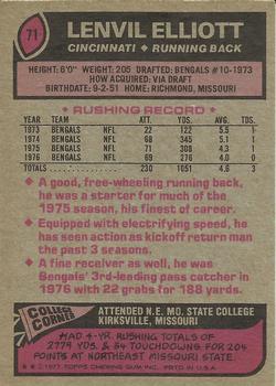 1977 Topps #71 Lenvil Elliott RC back image