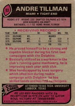 1977 Topps #93 Andre Tillman RC back image