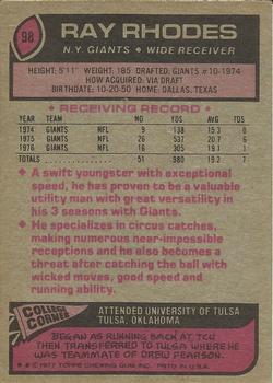 1977 Topps #98 Ray Rhodes RC back image