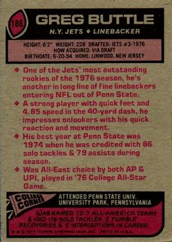 1977 Topps #186 Greg Buttle RC back image