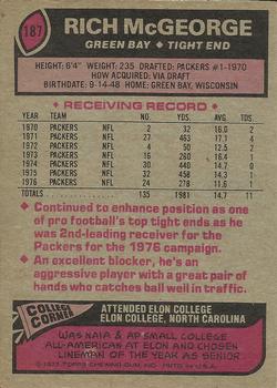 1977 Topps #187 Rich McGeorge back image
