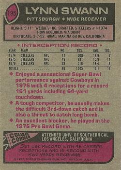 1977 Topps #195 Lynn Swann UER/(Interception Record/on card back) back image