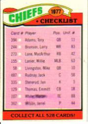 1977 Topps #212 Kansas City Chiefs/Team Checklist