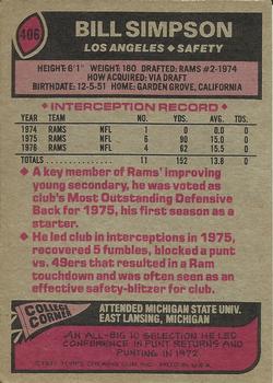 1977 Topps #406 Bill Simpson RC back image
