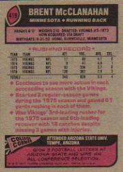 1977 Topps #419 Brent McClanahan back image