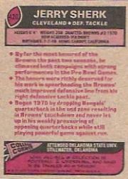 1977 Topps #420 Jerry Sherk back image