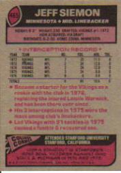1977 Topps #465 Jeff Siemon back image