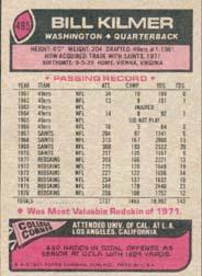 1977 Topps #495 Billy Kilmer back image