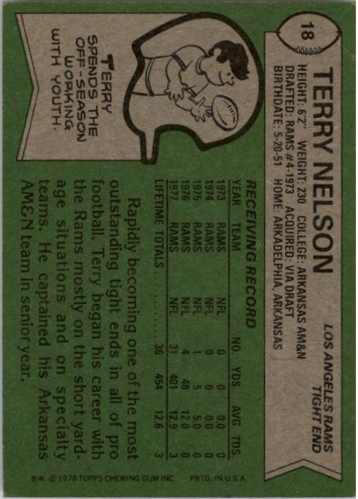 1978 Topps #18 Terry Nelson RC back image