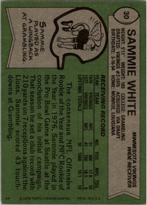 1978 Topps #30 Sammie White back image