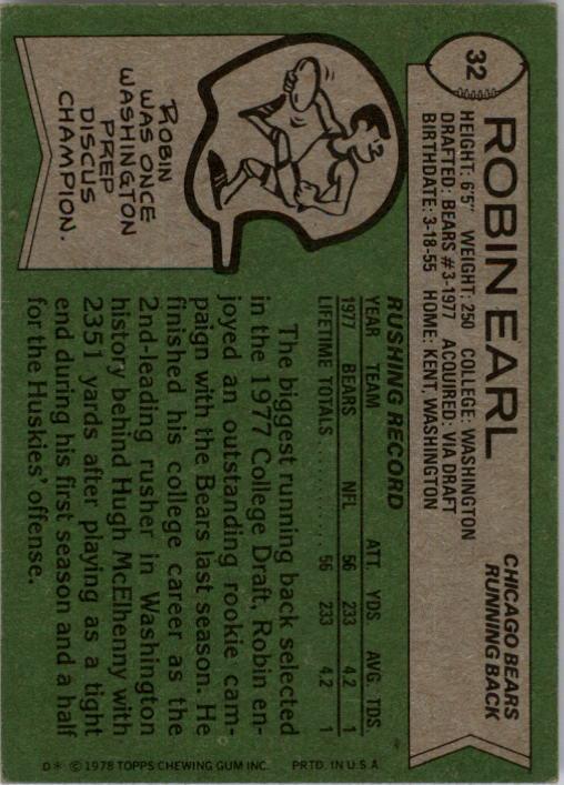 1978 Topps #32 Robin Earl RC back image