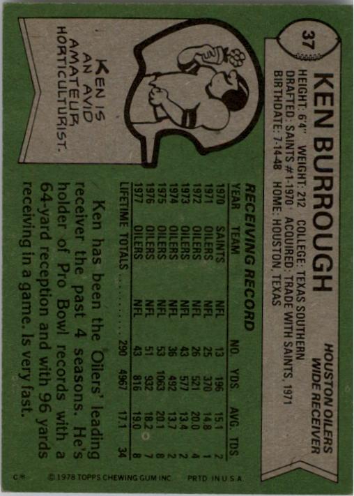 1978 Topps #37 Ken Burrough back image