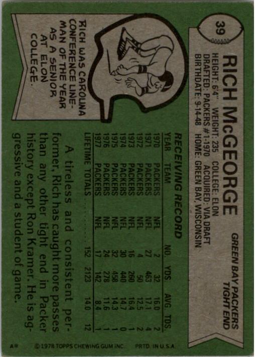 1978 Topps #39 Rich McGeorge back image