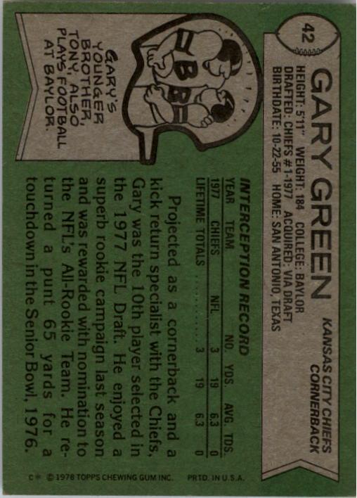 1978 Topps #42 Gary Green RC back image