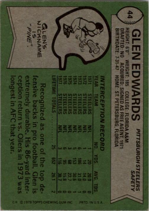 1978 Topps #44 Glen Edwards back image