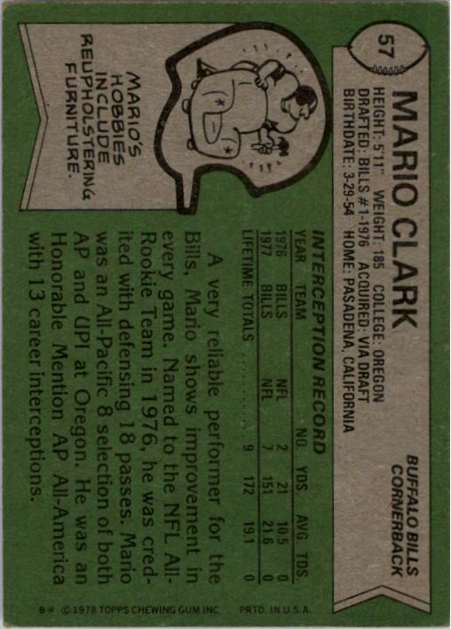 1978 Topps #57 Mario Clark RC back image
