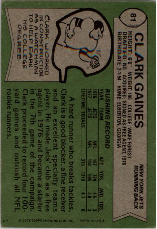 1978 Topps #81 Clark Gaines back image