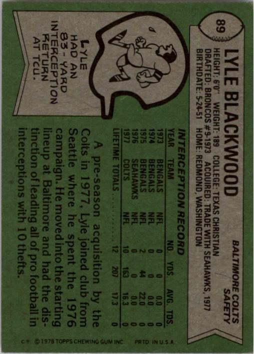 1978 Topps #89 Lyle Blackwood back image