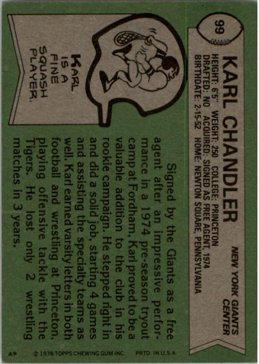 1978 Topps #99 Karl Chandler back image