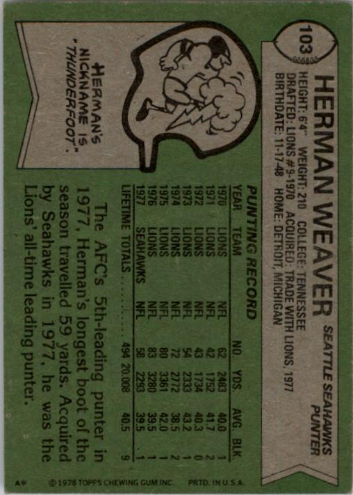 1978 Topps #103 Herman Weaver back image