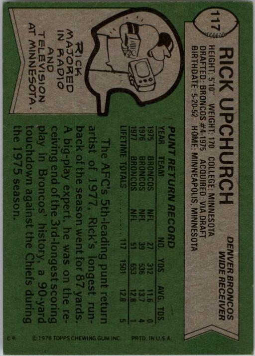 1978 Topps #117 Rick Upchurch back image