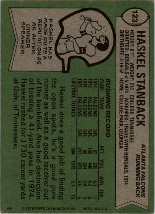 1978 Topps #123 Haskel Stanback RC back image