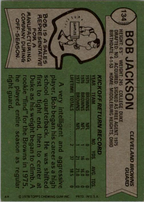 1978 Topps #134 Bob Jackson back image