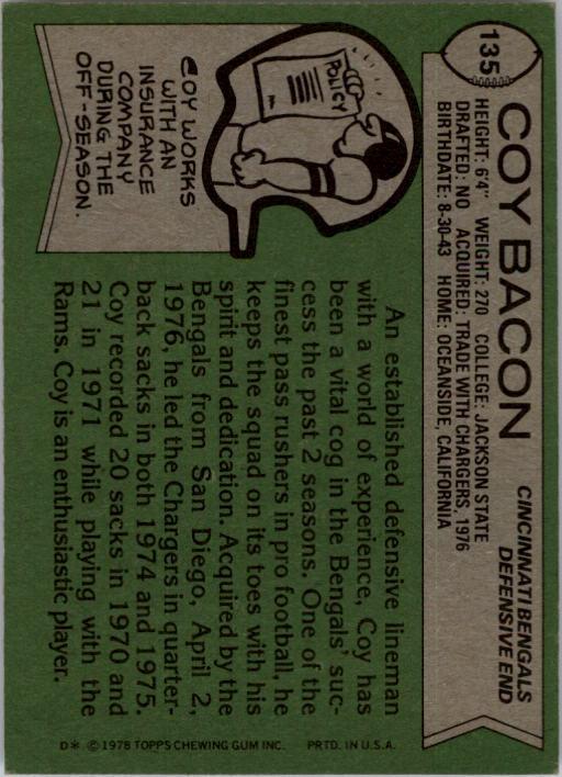 1978 Topps #135 Coy Bacon back image