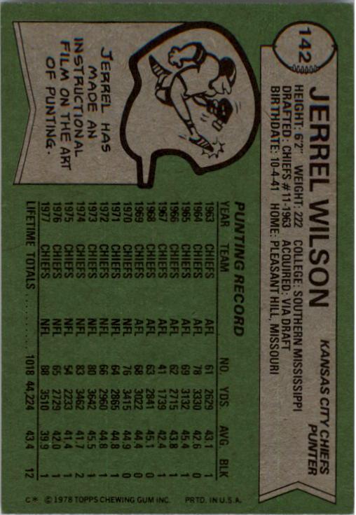 1978 Topps #142 Jerrel Wilson back image