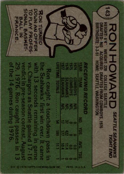 1978 Topps #143 Ron Howard back image