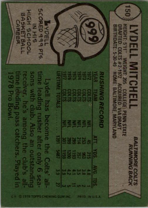 1978 Topps #150 Lydell Mitchell back image
