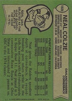1978 Topps #169 Neal Colzie RC back image