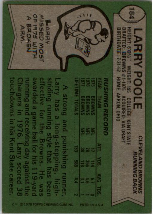 1978 Topps #184 Larry Poole RC back image
