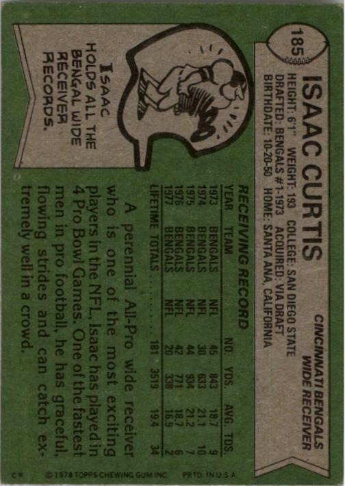 1978 Topps #185 Isaac Curtis back image