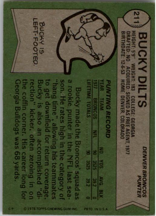 1978 Topps #211 Bucky Dilts RC back image