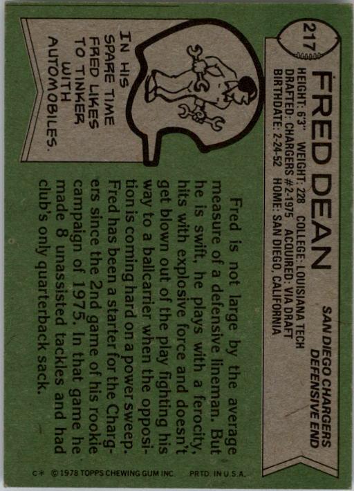 1978 Topps #217 Fred Dean RC back image