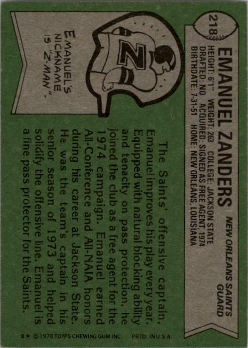 1978 Topps #218 Emanuel Zanders back image