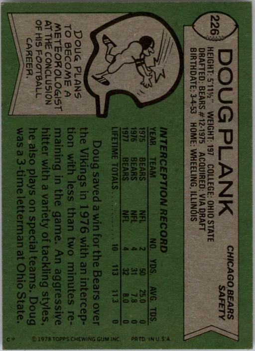 1978 Topps #226 Doug Plank back image