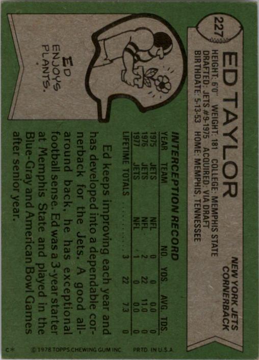 1978 Topps #227 Ed Taylor RC back image