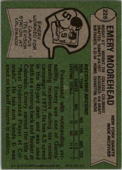 1978 Topps #228 Emery Moorehead RC back image