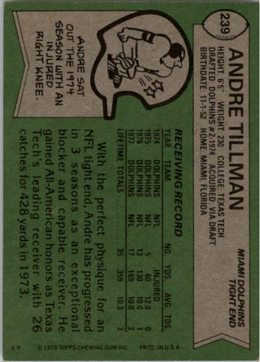 1978 Topps #239 Andre Tillman back image