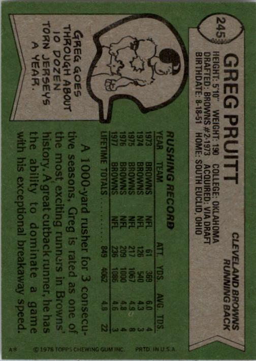 1978 Topps #245 Greg Pruitt back image