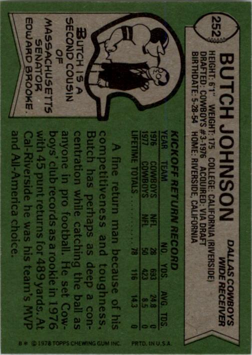 1978 Topps #252 Butch Johnson back image
