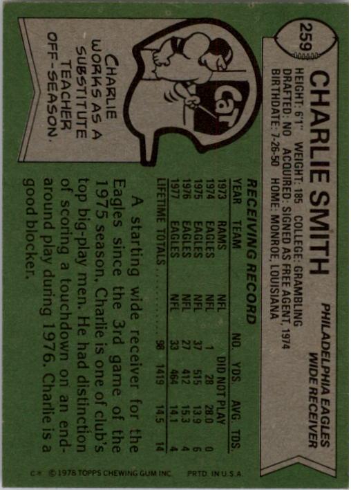 1978 Topps #259 Charlie Smith WR back image