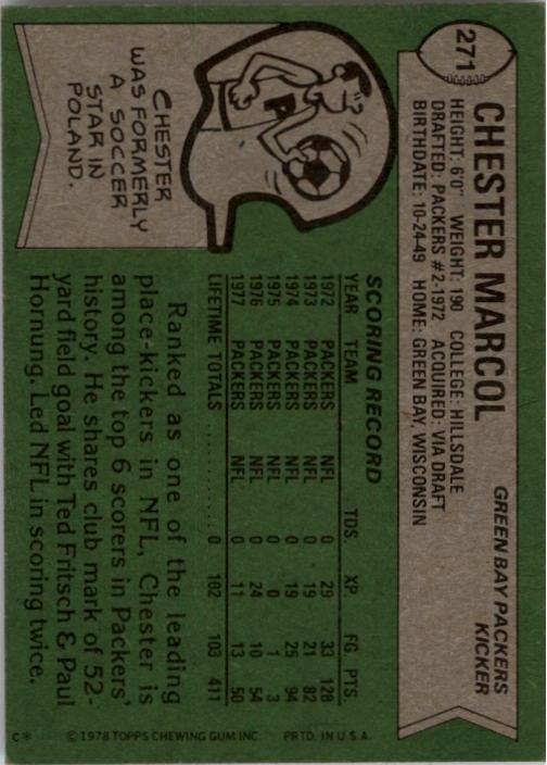 1978 Topps #271 Chester Marcol back image