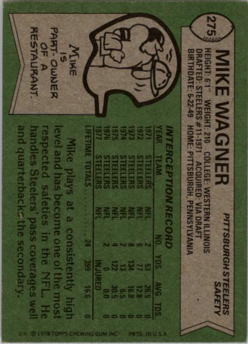 1978 Topps #275 Mike Wagner back image