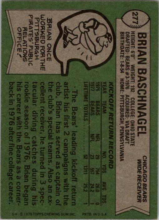 1978 Topps #277 Brian Baschnagel back image